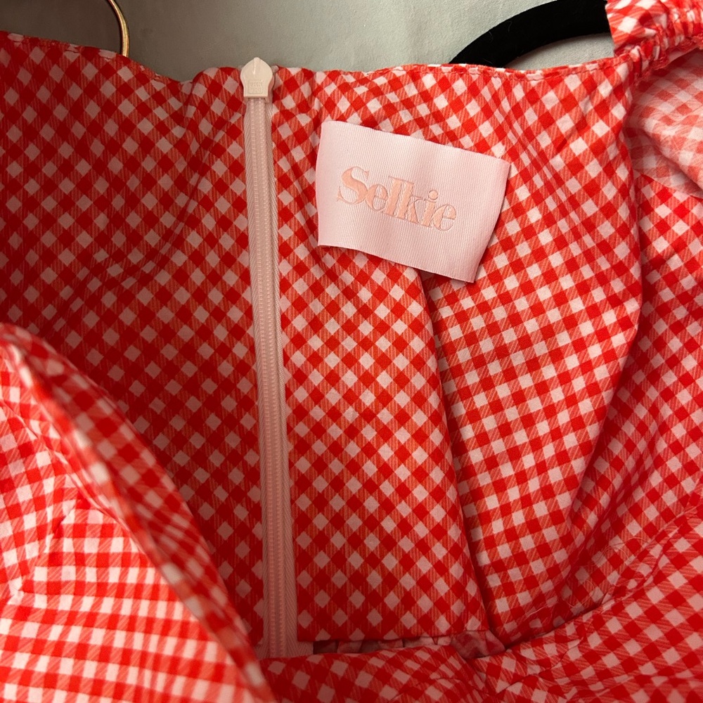 Selkie Red Gingham Puff Sleeve Ritz Gown - Picture 5 of 8